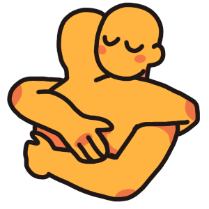 two yellow figures hugging each other